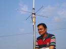 Sanjeeb Panday, 9N1SP, during the installation of Nepal's first VHF repeater system at Tribhuvan University in Kathmandu, Nepal.